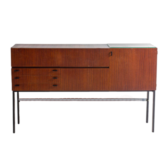 Zeldzame Mid-century Roger De Winter Cocktail Bar In Teak Met Bijhorende Krukken, 1960 1