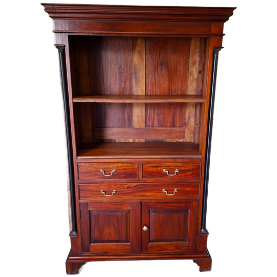 Klassieke Mahoniehouten Boekenkast, Servieskast Met Lades, Empire-stijl Afm: 104x42cm En 170cm Hoog. 1