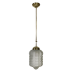 Art Deco Hanglamp Met Mat Glazen Kap En Messing Armatuur, Jaren 30 thumbnail 1