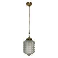 Art Deco Hanglamp Met Mat Glazen Kap En Messing Armatuur, Jaren 30