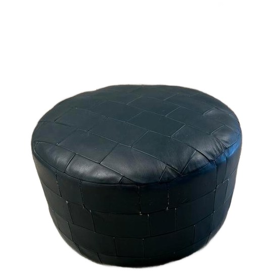 Grote Lederen Poef Patchwork Ottoman Vintage 60 Cm 1