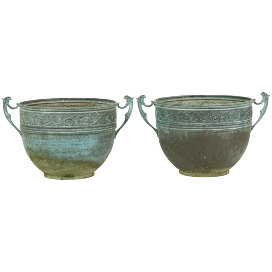 Franse Art Nouveau Stijl Bloempotten Tuinvazen Verdigris 1