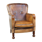 Unieke En Karaktervolle Oude Schapenleren Fauteuil/Armchair Met Bijzondere Kleuren thumbnail 1