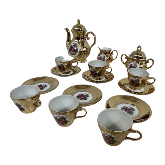 Versailles - Mocca Teaset 'fragonard' With A Lot Of Gold - Complete 1