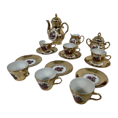 Versailles - Mocca Teaset 'Fragonard' With A Lot Of Gold - Complete