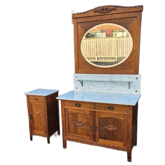 Prachtige Kaptafel Commode Met Marmer Blad + Nachtkastje 1