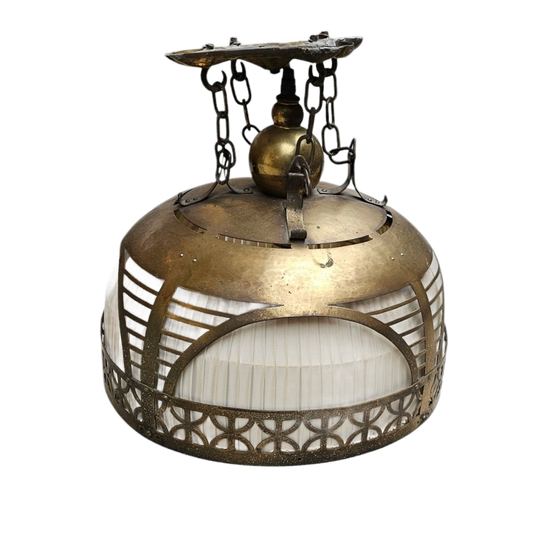 Amsterdamse School / Hanging Lamp / Copper / Linen / 1920s / Johanna Van Eijbergen For G.dikkers 1