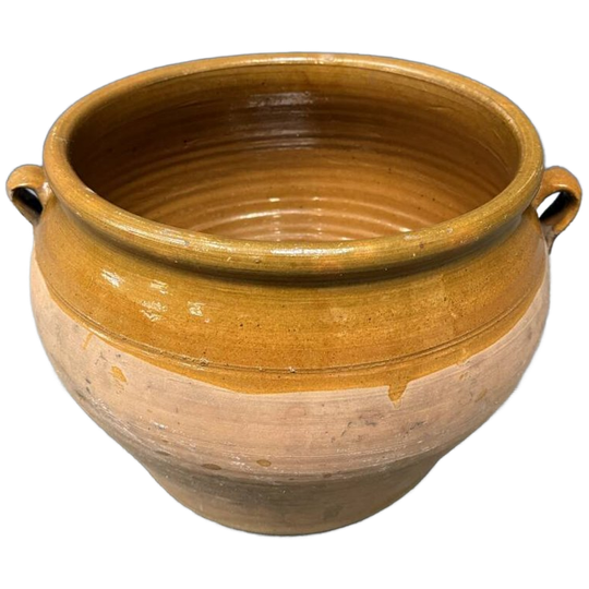Grote Franse Aardewerk Pot Met Okergeel Glazuur 1
