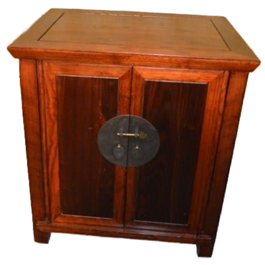 Chinees Bijzetkastje Met Twee Deuren En Plank In Roodbruine Lak 1