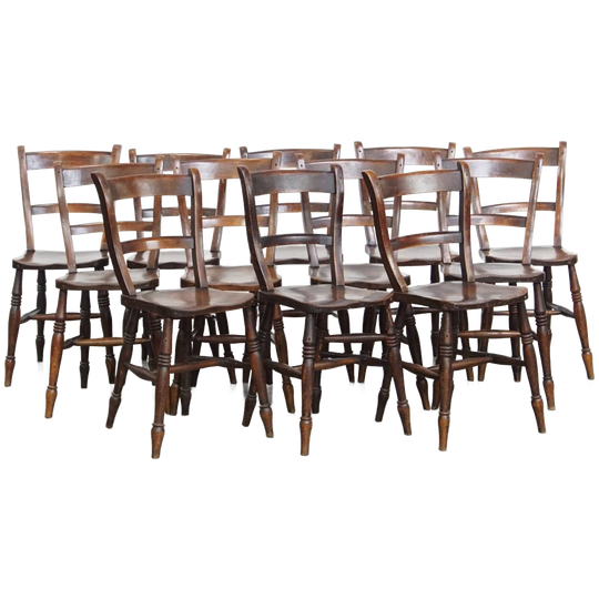 Tijdloze Elegante Set Van 12 Antieke Engelse Oxford Eetkamer/ Keuken Stoelen 1