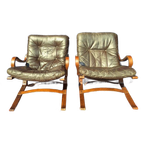 Vintage Design Fauteuils, Leer, Beuken,, Ingmar Relling thumbnail 1