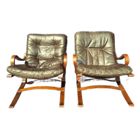 Vintage Design Fauteuils, Leer, Beuken,, Ingmar Relling