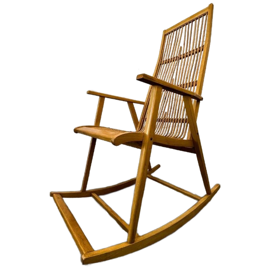 Vintage Design Schommelstoel Hout, Rotan - Hellerau 1