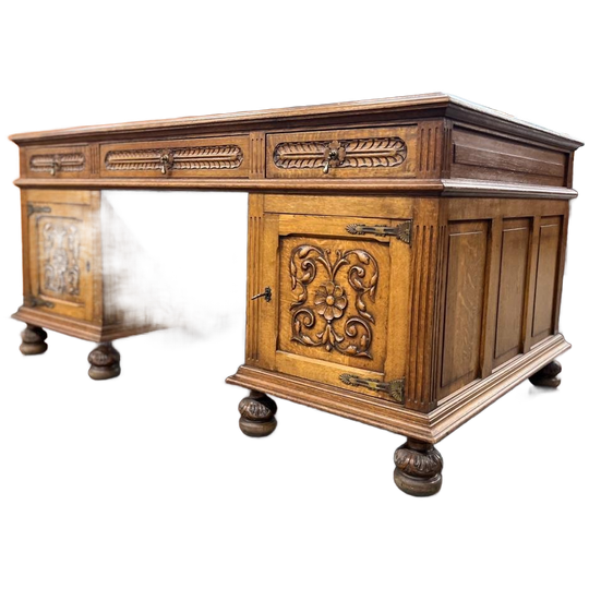 Vintage Xl Houten Tweezijdige Bureau / Desk 1