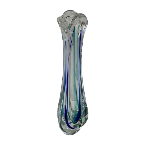 Max Verboeket - Kristalunie Maastricht - Vase With Deep And Light Blue Colors - Unused, Vintage -