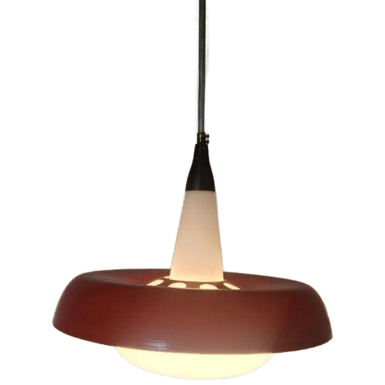 Vintage Opaline Design Hanglamp Rood Wit. 1