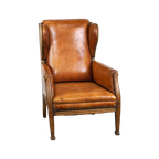 Unieke Rundleren Oorfauteuil Met Houten Details thumbnail 1