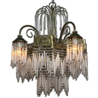 Vintage Art Deco Jaren 20 Stijl Kroonluchter Hanglamp Opaline Staafjes thumbnail 1