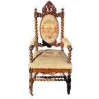 Antique French Carved Walnut Side Armchair With Needle Point Upholstery thumbnail 1