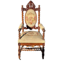 Antique French Carved Walnut Side Armchair With Needle Point Upholstery