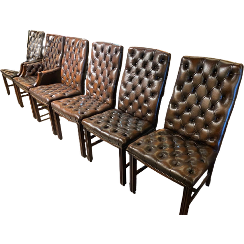 6 X Engelse Chesterfield Eetkamerstoelen Antiek Bruin Wade London