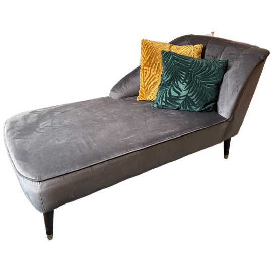 Grijze Fluwele Chaise Longue / Loungebank Vintage Look 1