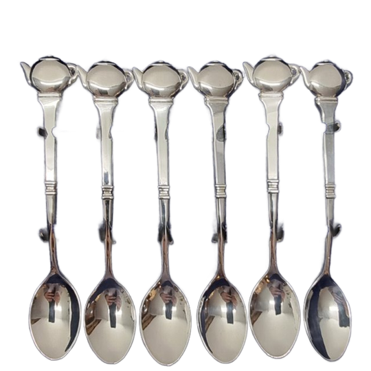 Vintage Verzilverde Theelepeltjes Met Theepot 1