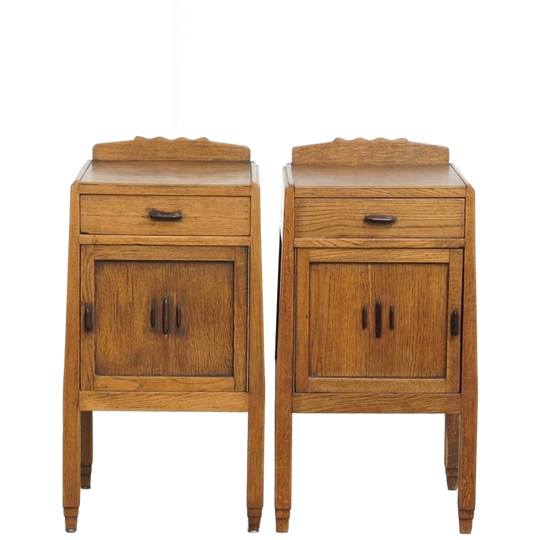 Set Van 2 Antieke Eikenhouten Amsterdamse School/ Art Deco (nacht)kastjes Uit Begin 1900 1