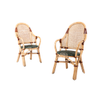 Set Of 2 Vintage 1970’s Rattan-bamboo Indoor/outdoor Chairs With Table thumbnail 1