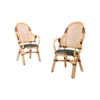 Set Of 2 Vintage 1970’S Rattan-Bamboo Indoor/Outdoor Chairs With Table