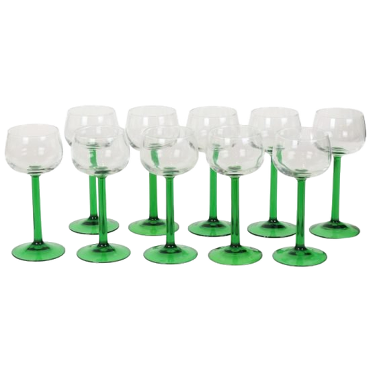 Set Van 10 Vintage Luminarc Elzas Wijnglazen Dikke Groene Steel 1