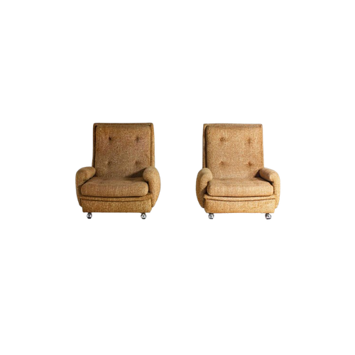 Set Van Twee Vintage Mid-Century "Orchidée" Lounge Fauteuils Van Michel Cadestin Voor Airborne