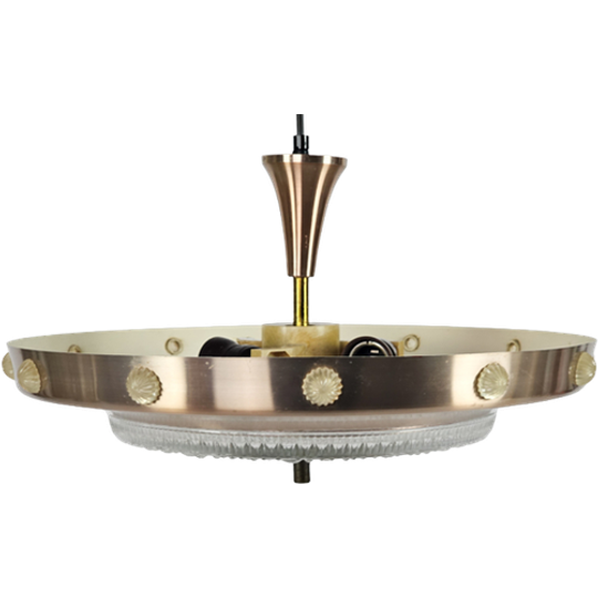 Vintage - Lakro Style - Ufo Hanglamp - 'champagne Gold' - Glas - 70s 1