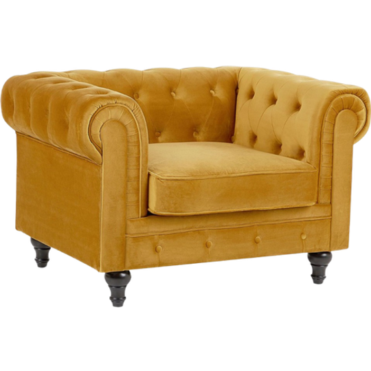 Chesterfield Beliani Fauteuil Geel Fluweel 1