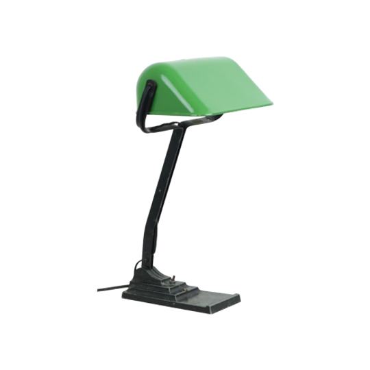 Art Deco Bureaulamp Notarislamp Erpe Model 52 Emaille Kap Groen 1