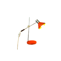 Rode Bureaulamp Uit Het Midden Van De Eeuw - Tafellamp Met Zwenkarm - Chrome Space Age Light