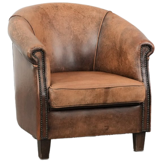 Tijdloze Vintage Schapenleren Clubfauteuil Met Karakter En Een Mooi Patina 1