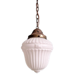 Art Deco Hanglamp In Geperst Gegoten Wit Opaline Glas thumbnail 1