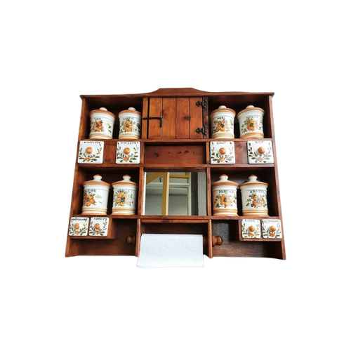 Antiek Groot Kruidenrek Met Keramieken Potten (77,5X70Cm) / Antique Dutch Herb / Spice Rack Ceramic