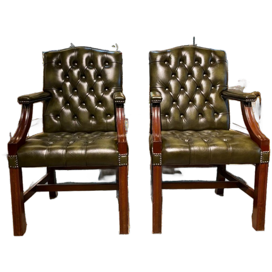 2 X Engelse Chesterfield Fauteuils/stoelen In Nieuwstaat Antiek Groen 1