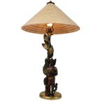 Prachtige Chinoiserie Bronzen Tafellamp Met Jongen, Aap En Boom – Ca. 1940 thumbnail 1
