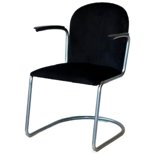 Gispen 413 Eetkamerstoel Vintage Eettafelstoel Zwart Ribstof 1