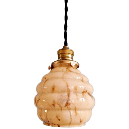 Art Deco Hanglamp In Gemarmerd Opaline, Ouraline (4 Stuks) 1