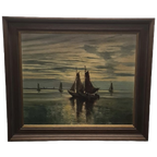 Vissersboten Op Zee Olieverf Op Doek thumbnail 1