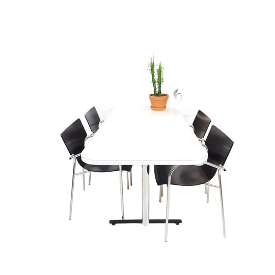 Vintage Eettafel En Stoelen Setprijs Zwart / Wit Chroom 1