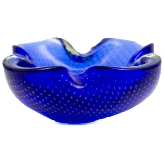 Blauw Gegolfd Murano Bullicante Asbak 1