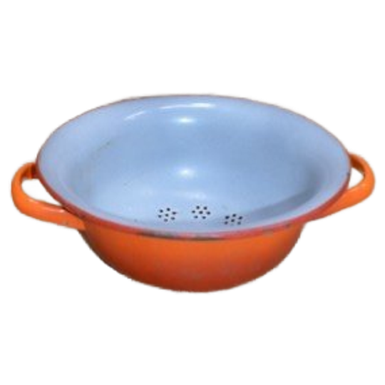 Vintage Oranje Geëmailleerd Vergiet Met Grijze Binnenkant Uit De Jaren 50 1