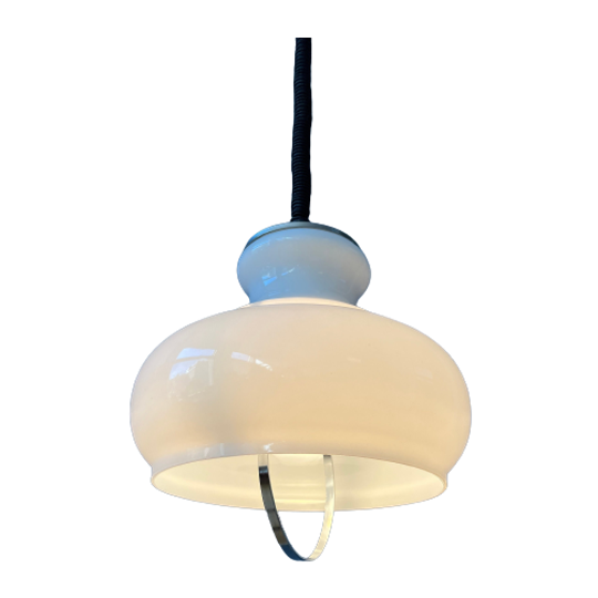 Vintage Mid Century Opaline Melkglazen Hanglamp 1