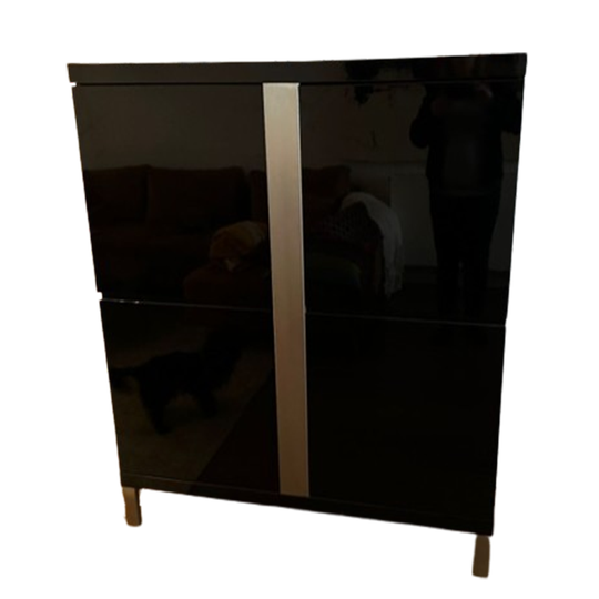 Zwart Glans Kabinet Kast Met Chroom Strip Met 4 Vakken En Deurtjes 1