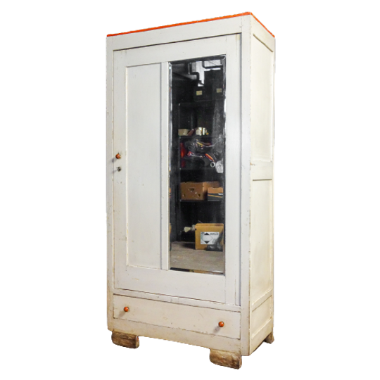Brocante Kledingkast Met Spiegel – Jaren 50 – Wit 1